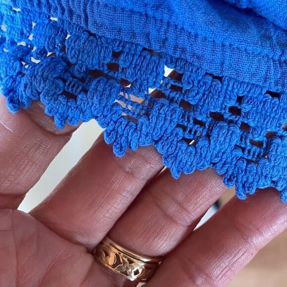 Gretty Zueger Embroidered mesh cotton elbow length sleeve Tunic Ocean Blue Med - Picture 16 of 17